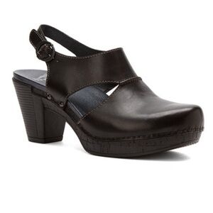 Women’s Black Slingback Leather Heeled Clog